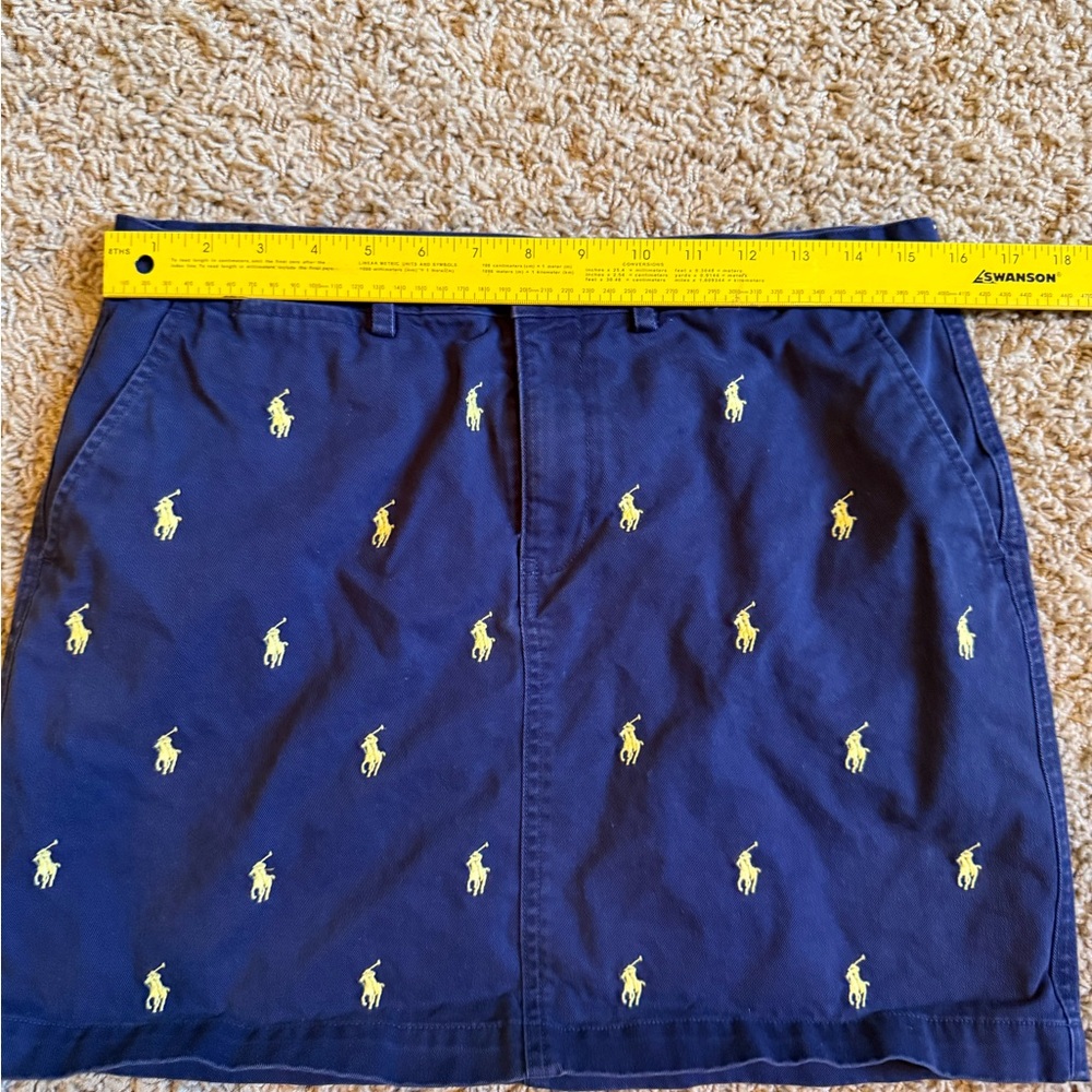 Polo by Ralph Lauren Navy Blue Skirt with Yellow Embroidered Logo Accents Size 8 - Picture 4 of 7